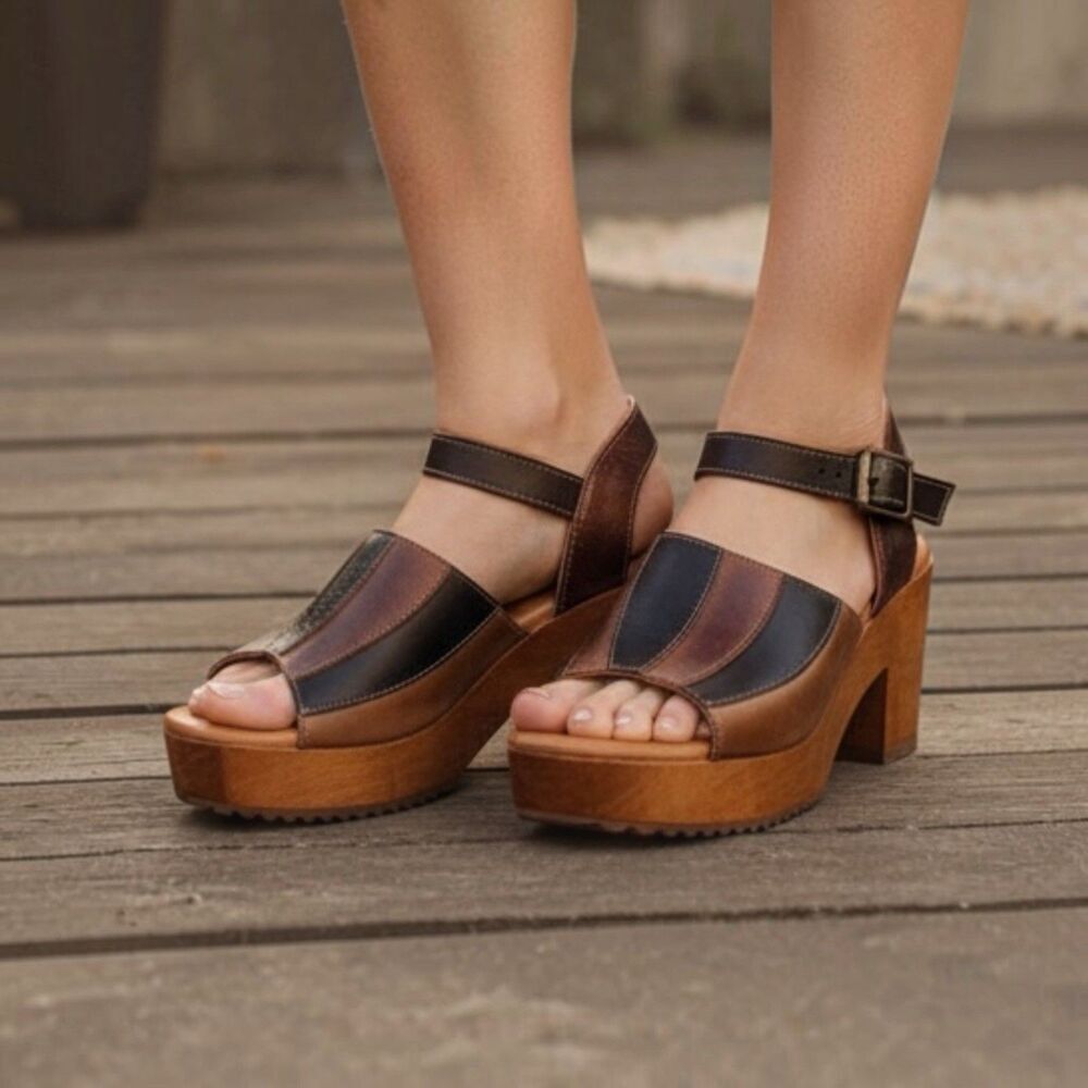 Bed Stu Jetsetter Wooden Brown Clog Sandals Size 9